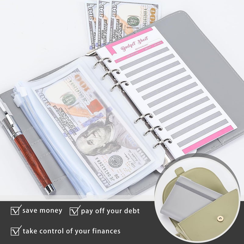 NICOOTHBudget Binder Cash Envelopes A6 Money Saving Binder with Zipper envelopes (Grey) - Image 3